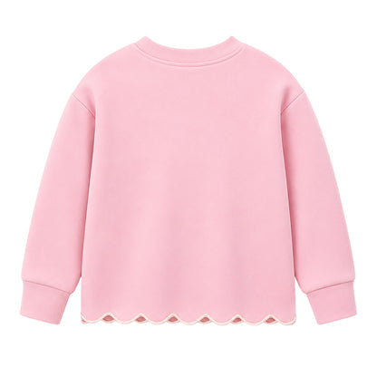 HILEELANG Girls 2-Piece Outfit Set, Bow Embroidered Sweatshirt and Flare Pants with Scalloped Trim, Pink, Ages 3Y