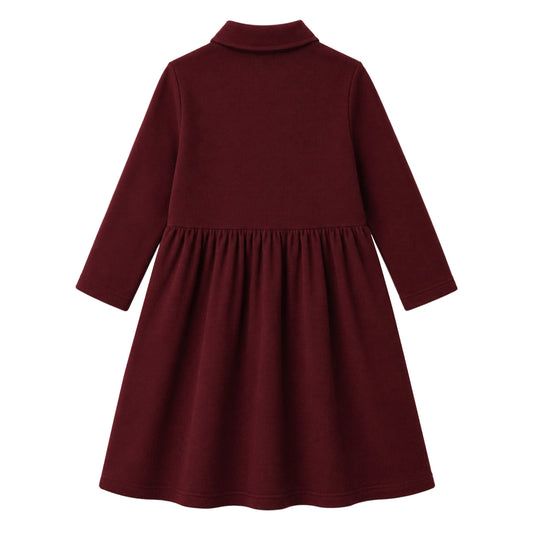 HILEELANG 4-13Y Girls Long Sleeve Polo Dress School Uniform Dress with Pockets Cotton Blend Pique Collared Dress Burgundy