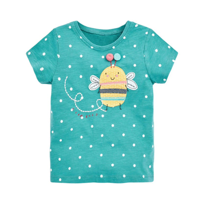 HILEELANG Toddler Girls' Short Sleeve Tee Shirt Cotton Casual Crewneck Cat Rabbit Bee Graphic Tops T-Shirts Pink Yellow Green 3 Packs