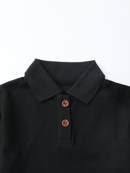 HILEELANG 4-13T Little Girls' black Short Sleeve Polo Dress with Pockets, School Uniform Casual Dress for Kids