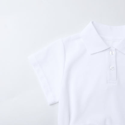 HILEELANG 4-13T Little Girls' white Short Sleeve Polo Dress with Pockets, School Uniform Casual Dress for Kids