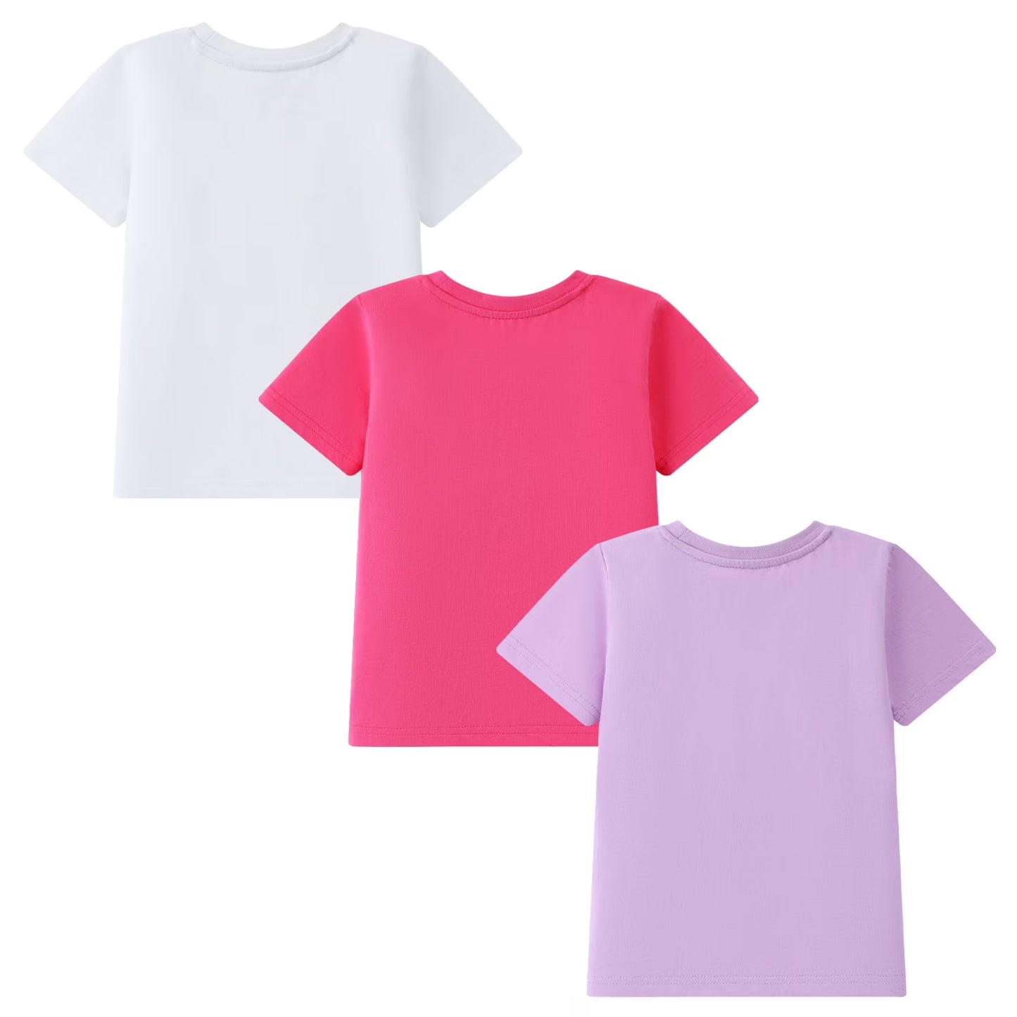 HILEELANG 2-7T Toddler Little Girls 3-Pack T-Shirts Flamingo Giraffe Flower Graphic 100% Cotton Short Sleeve Summer Tees White Pink Purple