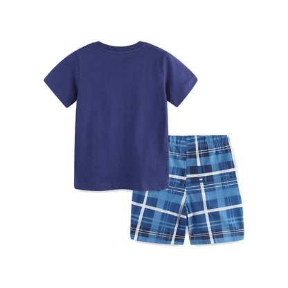 HILEELANG Toddler Boy Summer Short Sets Outfits Cotton CrewNeck Navy Blue Spaceman Short Sleeve Playwear Sets 3T