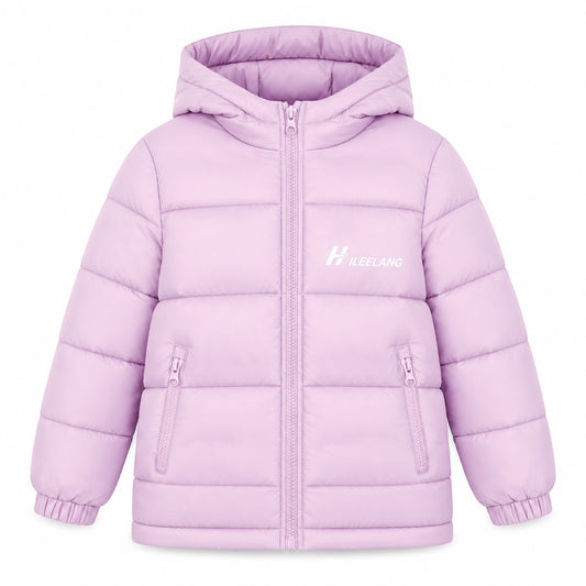 HILEELANG Kids Hooded Lightweight Puffer Jacket, ILEELANG Boys Girls Warm Quilted Winter Coat Lavender Purple