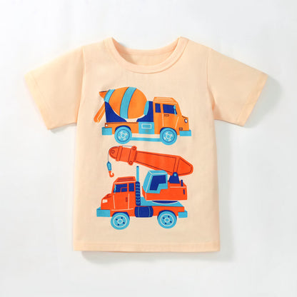 HILEELANG 2-7T Toddler Little Boys 3-Pack T-Shirts Truck Car Construction Vehicle Graphic 100% Cotton Short Sleeve Summer Tees Blue Green Yellow