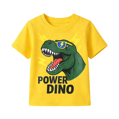HILEELANG 2-7T Toddler/Little Boys Power Dino Sunglasses Graphic 100% Cotton 2-Piece Outfit