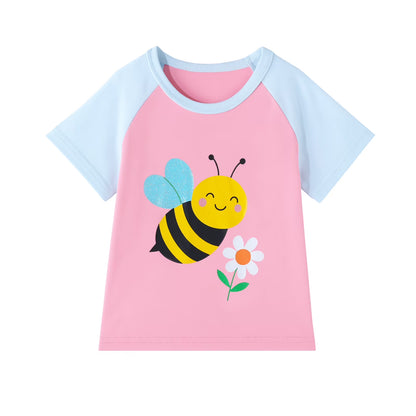 HILEELANG 2-7T Toddler/Little Girls Pink/Mint/Purple Cute Animal Graphic 100% Cotton T-Shirt 3-Pack