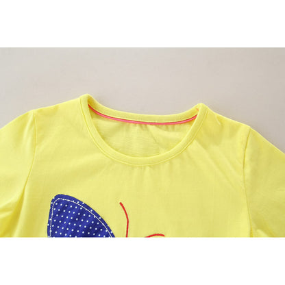 HILEELANG Toddler Girl Summer Short Sets Outfits Cotton Casual Yellow Butterfly Short Sleeve Tee Shirts Floral Shorts Fashion Clothing