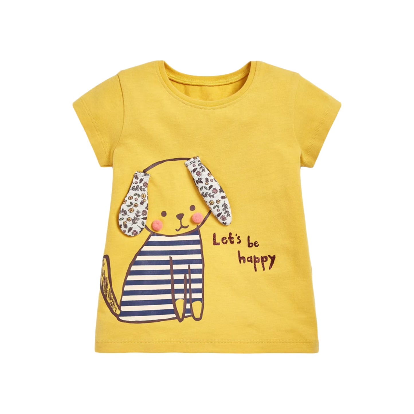 HILEELANG Toddler Girl Cotton Crewneck Tee, Short Sleeve Unicorn Puppy Graphic T-Shirts, Pink/Yellow/Blue, 3-Pack