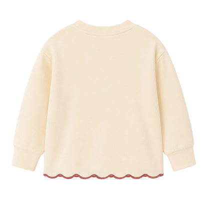 HILEELANG Girls 2-Piece Outfit Set, Bow Embroidered Sweatshirt and Flare Pants with Scalloped Trim, Cream, Ages 3Y
