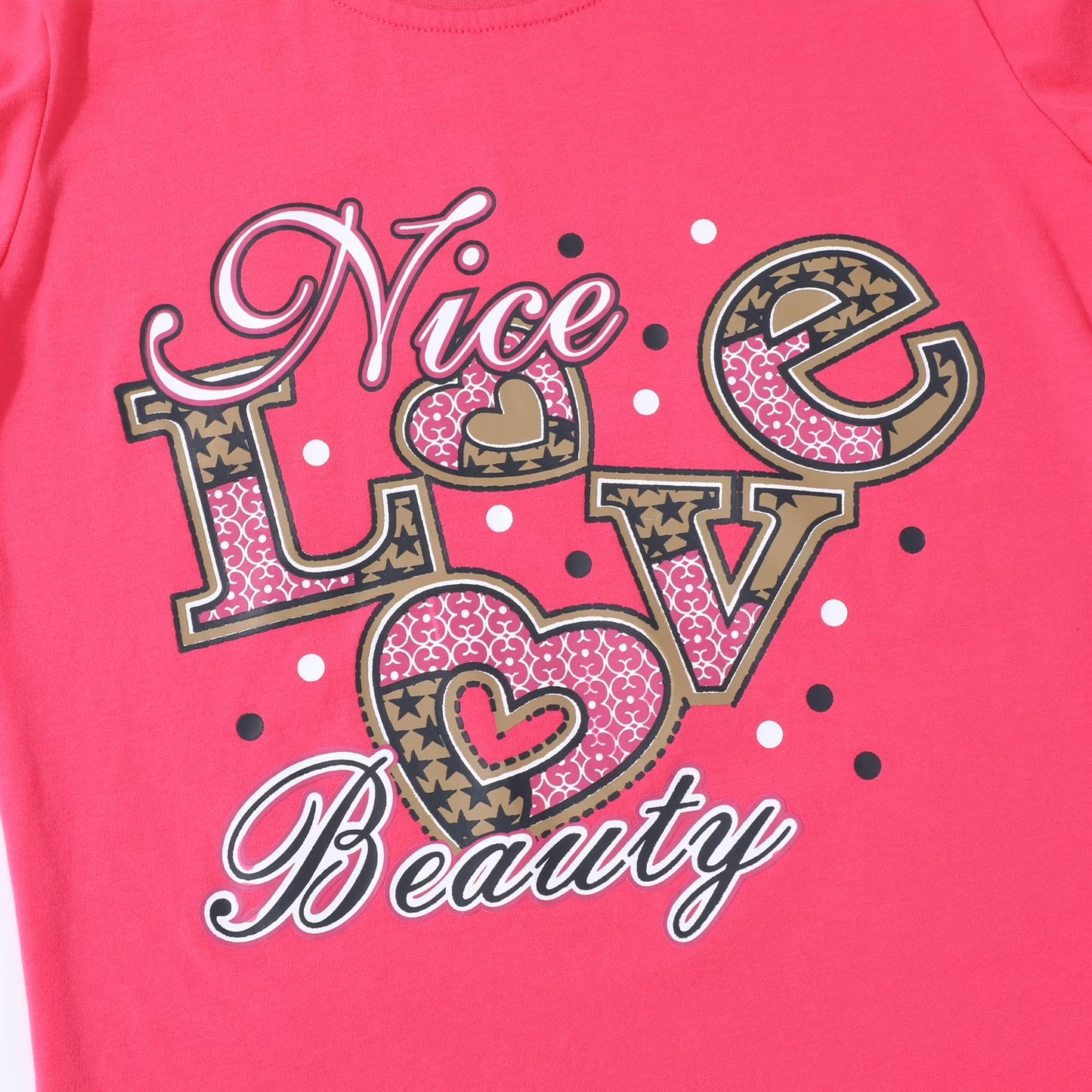 HILEELANG Little Girl Short Sleeve Tees Summer Pink Orange Green Heart Cotton Tops Shirts 3 Packs