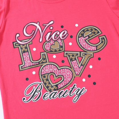 HILEELANG Little Girl Short Sleeve Tees Summer Pink Orange Green Heart Cotton Tops Shirts 3 Packs