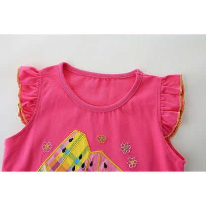 HILEELANG Toddler Princess Cotton Toddler Girl Summer Pink Watermelon Top & Check Shorts Set