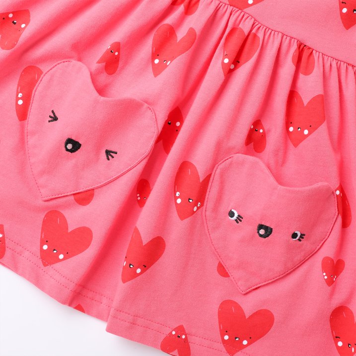 HILEELANG Toddler Girls Cotton Dress 2-7T, 100% Soft Cotton, Long Sleeve Cute Heart Print Casual Princess Outfit
