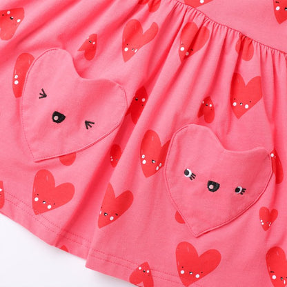HILEELANG Toddler Girls Cotton Dress 2-7T, 100% Soft Cotton, Long Sleeve Cute Heart Print Casual Princess Outfit