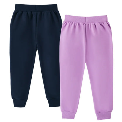 HILEELANG Toddler Girls（Age:12M-7Y) Cotton Joggers Sweatpants Floral Embroidery Drawstring Waist and Pockets-Purple Navy Blue Casual Athletic Pants for Kids