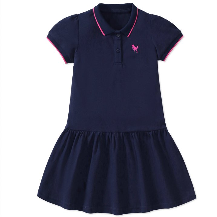 HILEELANG Toddler Little Girls 2 Pack Polo Dresses, Short Sleeve Casual School Day Dress Set, Navy and Unicorn Print