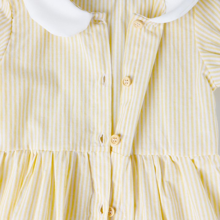 HILEELANG 2-7T Toddler/Little Girls Light Yellow White Stripe 100% Cotton Dress