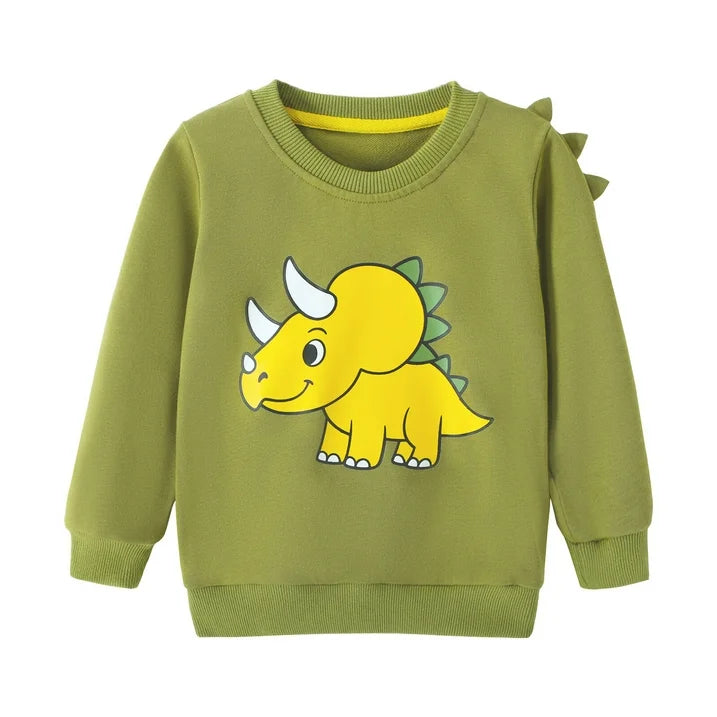HILEELANG Toddler Boy（2-7Y) 2 Piece Cotton Pullover and Sweatpants Set with Dinosaur Applique, Green Fall Winter Clothes for Kids