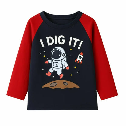 HILEELANG Toddler Boys（2Y-7Y) Shirt 3-Pack Excavator Graphic Long-Sleeve Tees Winter Cotton Casual Crewneck T-Shirts