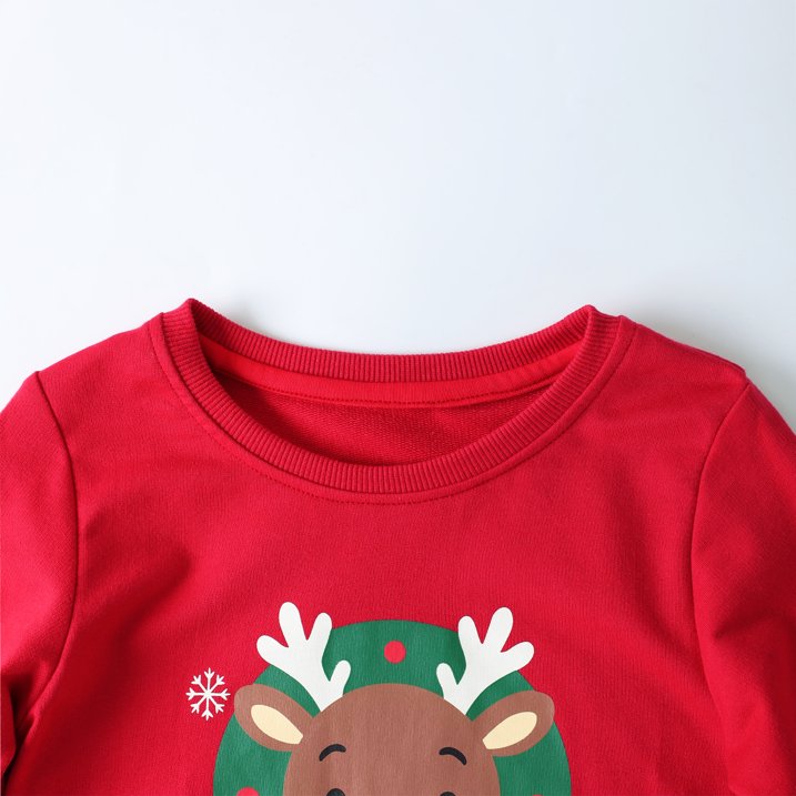 HILEELANG Kids Christmas Sweatshirt, Cotton Pullover Top with Reindeer and Wreath Print, Unisex Holiday Long Sleeve Shirt for Toddler Boys Girls
