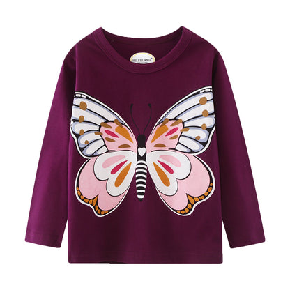 Toddler Girl Long Sleeve Shirts Cotton Casual Crewneck Purple Buttfly Jersey Bunny Unicorn Tunic T-Shirts 3 Packs