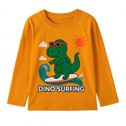HILEELANG Toddler Boys（2Y-7Y) Shirt 3-Pack Dinosaurs Graphic Long-Sleeve Tees Winter Cotton Casual Crewneck T-Shirts