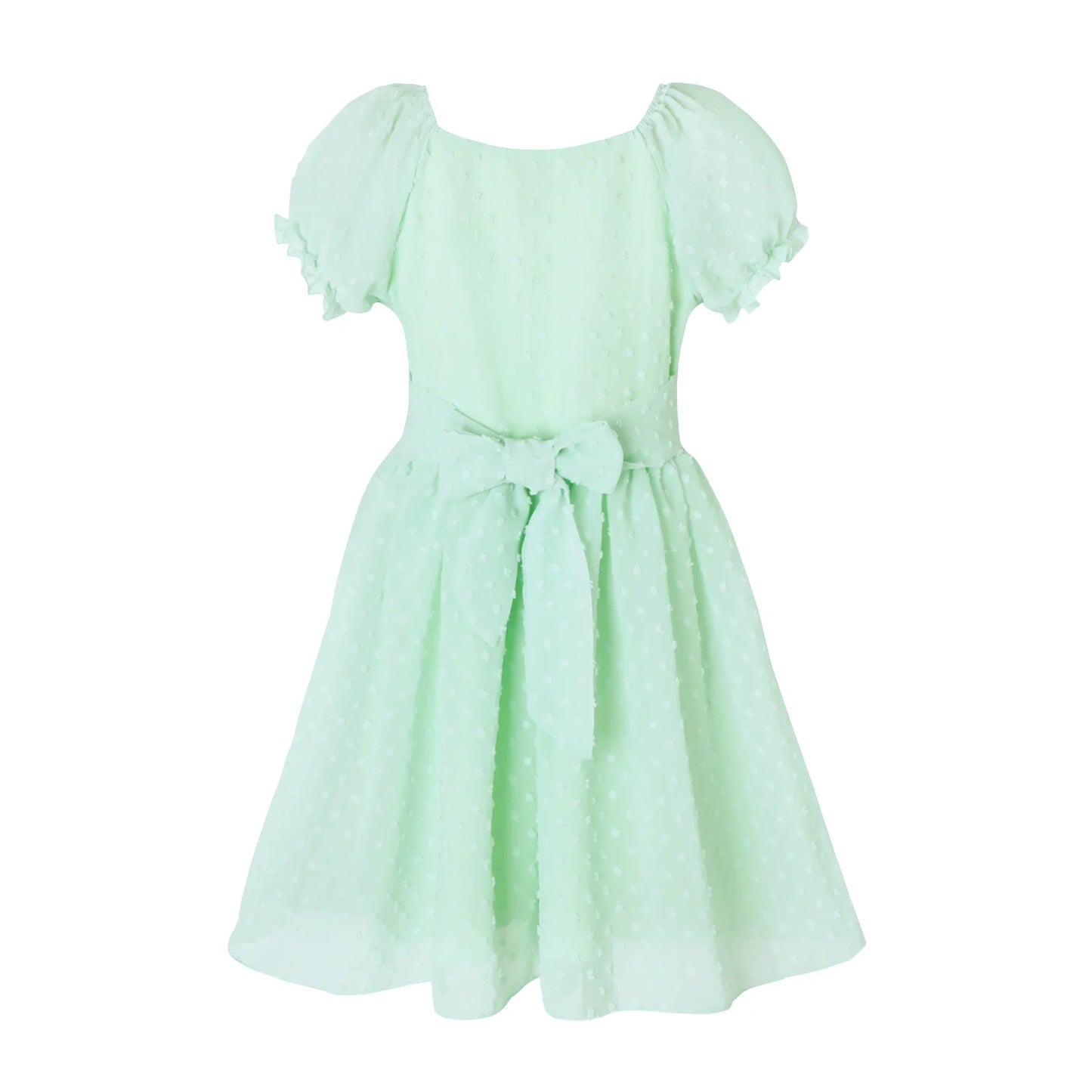HILEELANG Girls Light Blue Swiss Dot Puff Sleeve Polyester Dress 4-5Y Little Girls