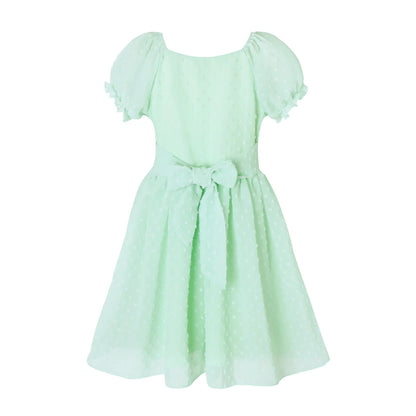 HILEELANG Girls Light Blue Swiss Dot Puff Sleeve Polyester Dress 4-5Y Little Girls
