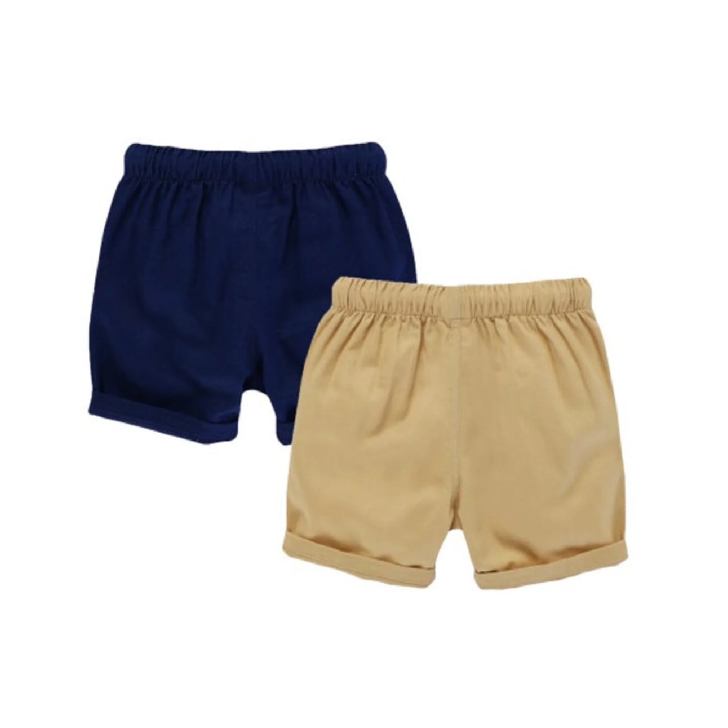 HILEELANG Toddler Boys' Elastic Waist Drawstring Cotton Shorts, 2-Pack, Khaki and Navy Blue