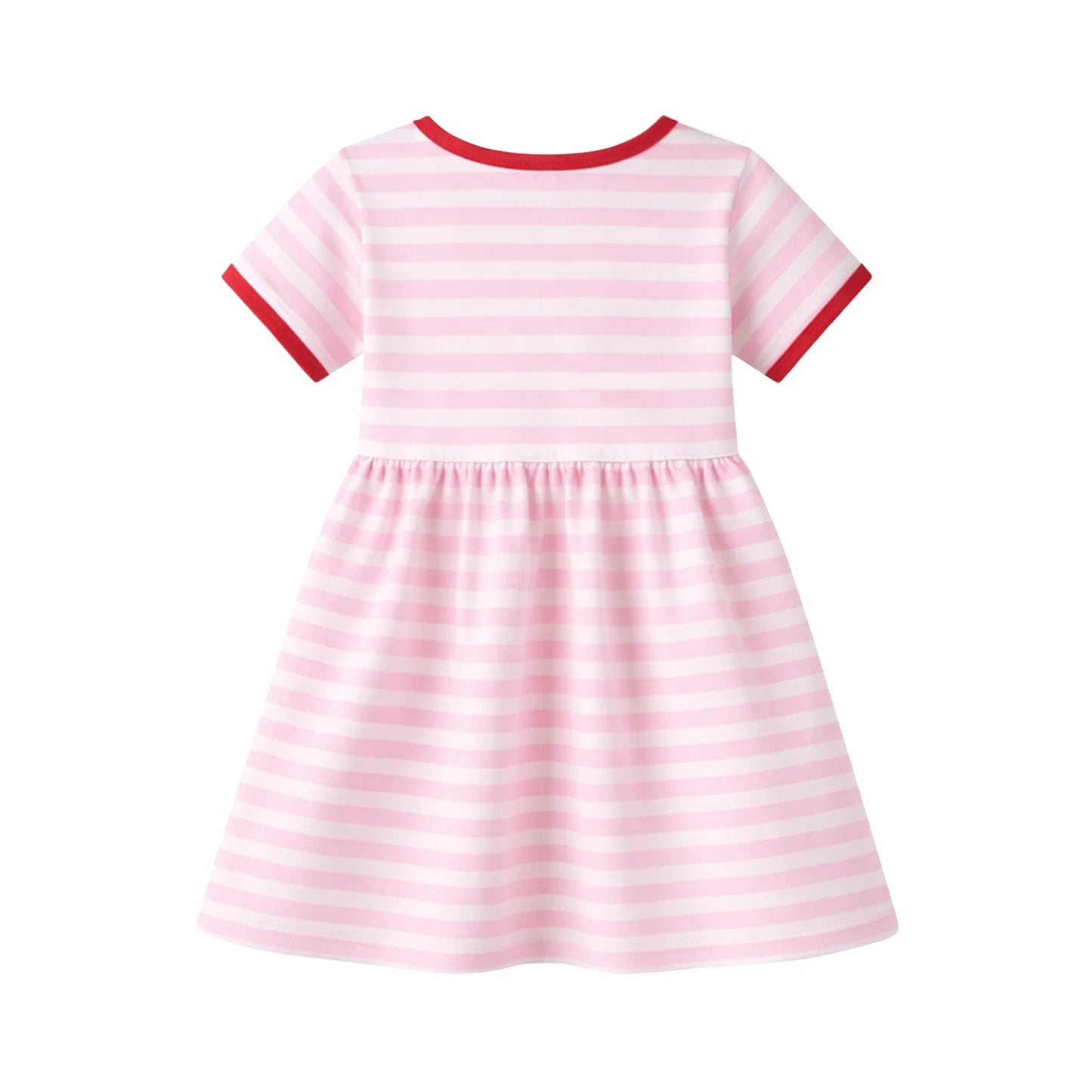 HILEELANG 2-8 Toddler Girls Pink White Stripe Cherry Summer Play Dress