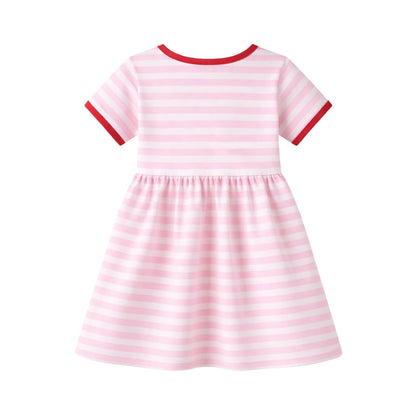 HILEELANG 2-8 Toddler Girls Pink White Stripe Cherry Summer Play Dress