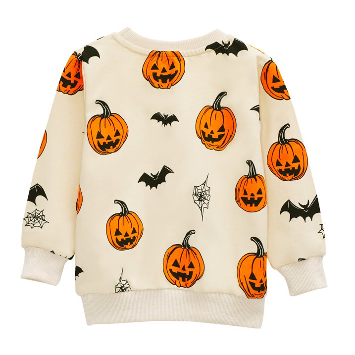 HILEELANG Toddler（18M-7T) Halloween Pullover – 100% Cotton Pumpkin and Bat Print Fall Sweatshirt for Boys Girls
