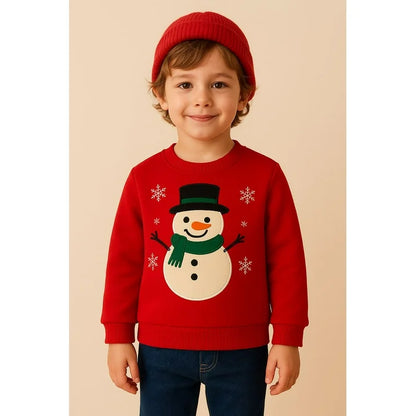 HILEELANG Kids Christmas Sweatshirt, Cotton Pullover Top with Snowman Appliqué, Unisex Holiday Long Sleeve Shirt for Toddler Boys Girls