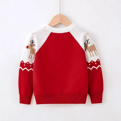 HILEELANG Toddler Boy Girl Sweater Christmas Knit Pullover Crewneck Offer White Red Christmas Elk Deer Sweatshirts Holiday Sweater