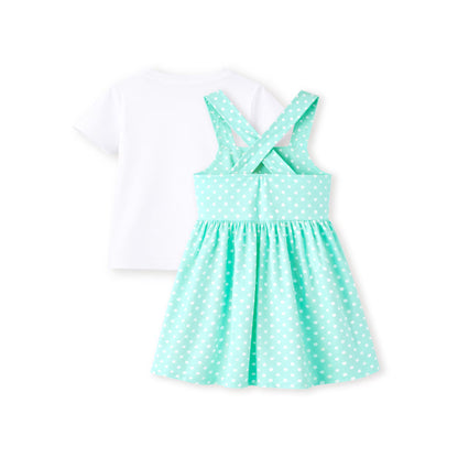 HILEELANG 2-8T Toddler/Little Girls Mint Green Polka Dot Daisy 100% Cotton Dress