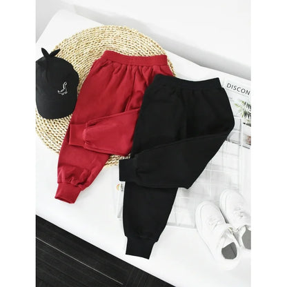 HILEELANG Toddler Boys' Sweatpants Cotton Joggers 2-Pack Pull on Black Wine Playwear Sport Athletic Pants