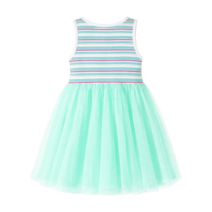 HILEELANG 2-7T Toddler Little Girls Colorful Striped Ribbed Tulle Dress, Mint Blue Sleeveless Summer Sundress