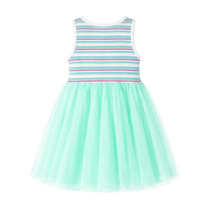 HILEELANG 2-7T Toddler Little Girls Colorful Striped Ribbed Tulle Dress, Mint Blue Sleeveless Summer Sundress