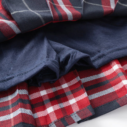 HILEELANG Little Girl School Uniform Pleated Scooter Skirt With Under Shorts Wine Black Red Plaid Elastic Waist Skirt