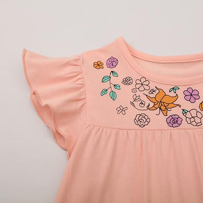 HILEELANG Girls Cotton Tiered Dress Flutter Ruffle Sleeve Summer Swing Sundress Birthday Party Casual Outfit Colorblock