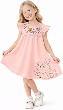 HILEELANG Girls Cotton Tiered Dress Flutter Ruffle Sleeve Summer Swing Sundress Birthday Party Casual Outfit Colorblock