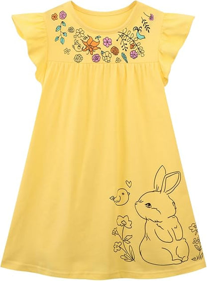 HILEELANG Girls Cotton Tiered Dress Flutter Ruffle Sleeve Summer Swing Sundress Birthday Party Casual Outfit Colorblock