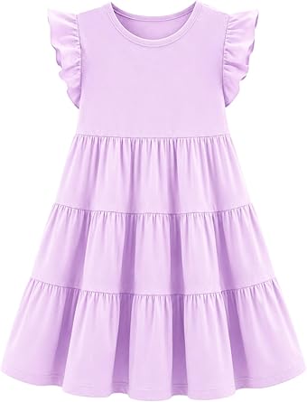 HILEELANG Girls Cotton Layered Dress Butterfly Sleeve Summer Swing Tank Top Birthday Party Casual Wear Color Blocking