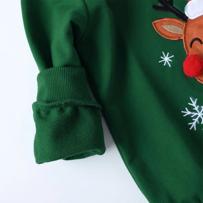 HILEELANG Kids Christmas Sweatshirt, Cotton Pullover Top with Reindeer Appliqué, Unisex Holiday Long Sleeve Shirt for Toddler Boys Girls