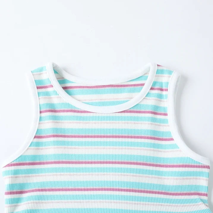 HILEELANG 2-7T Toddler Little Girls Colorful Striped Ribbed Tulle Dress, Mint Blue Sleeveless Summer Sundress