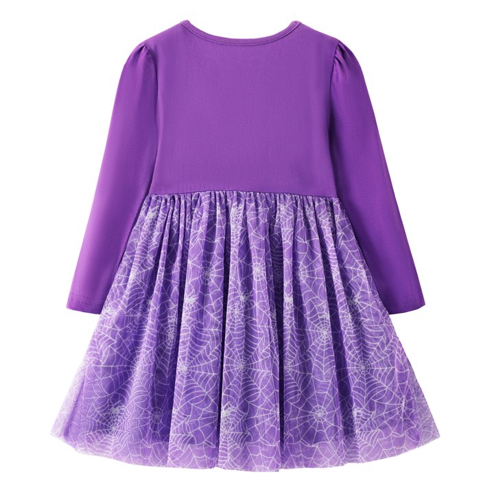 HILEELANG Toddler Girls Halloween Dress 2–7Y, Long Sleeve Pumpkin Ghost Black Cat Print Tulle Skirt with Witch Hat 2 years old