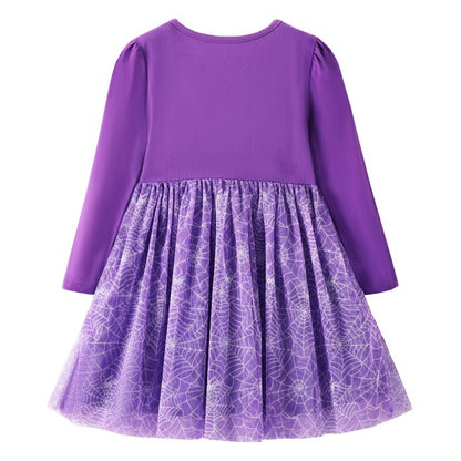 HILEELANG Toddler Girls Halloween Dress 2–7Y, Long Sleeve Pumpkin Ghost Black Cat Print Tulle Skirt with Witch Hat 2 years old