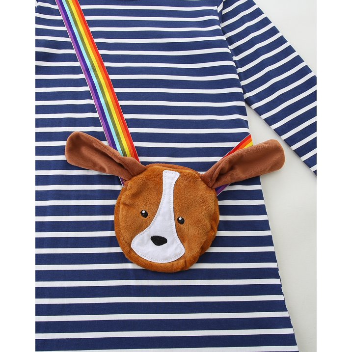 HILEELANG 100% Cotton Girls Long Sleeve Dress with NavyUnicorn ,NavyStripeDog,StripeStrawberry and FloralPumpkin – Ages