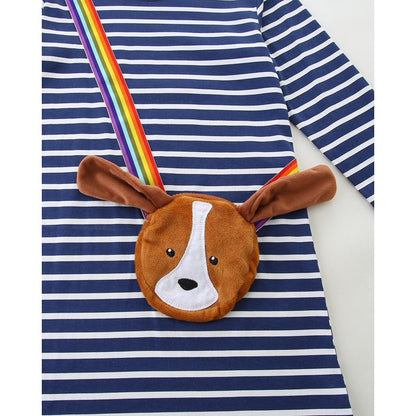 HILEELANG 100% Cotton Girls Long Sleeve Dress with NavyUnicorn ,NavyStripeDog,StripeStrawberry and FloralPumpkin – Ages